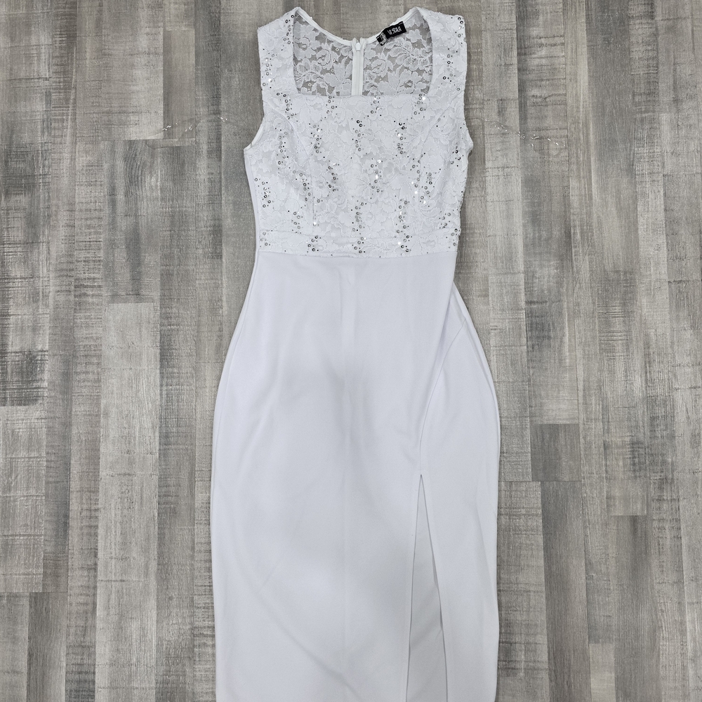 La Scala White Lace Midi Dress